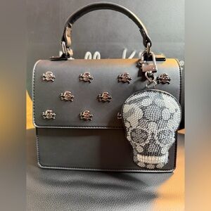 Betsey Johnson Skull Accent Shoulder Bag with Skull Key Charm